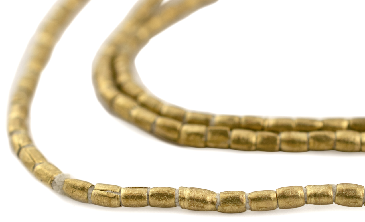 The Bead Chest Small Brass Tube Ethiopian Beads 3x2mm African 24-26 Inch Strand Handmade